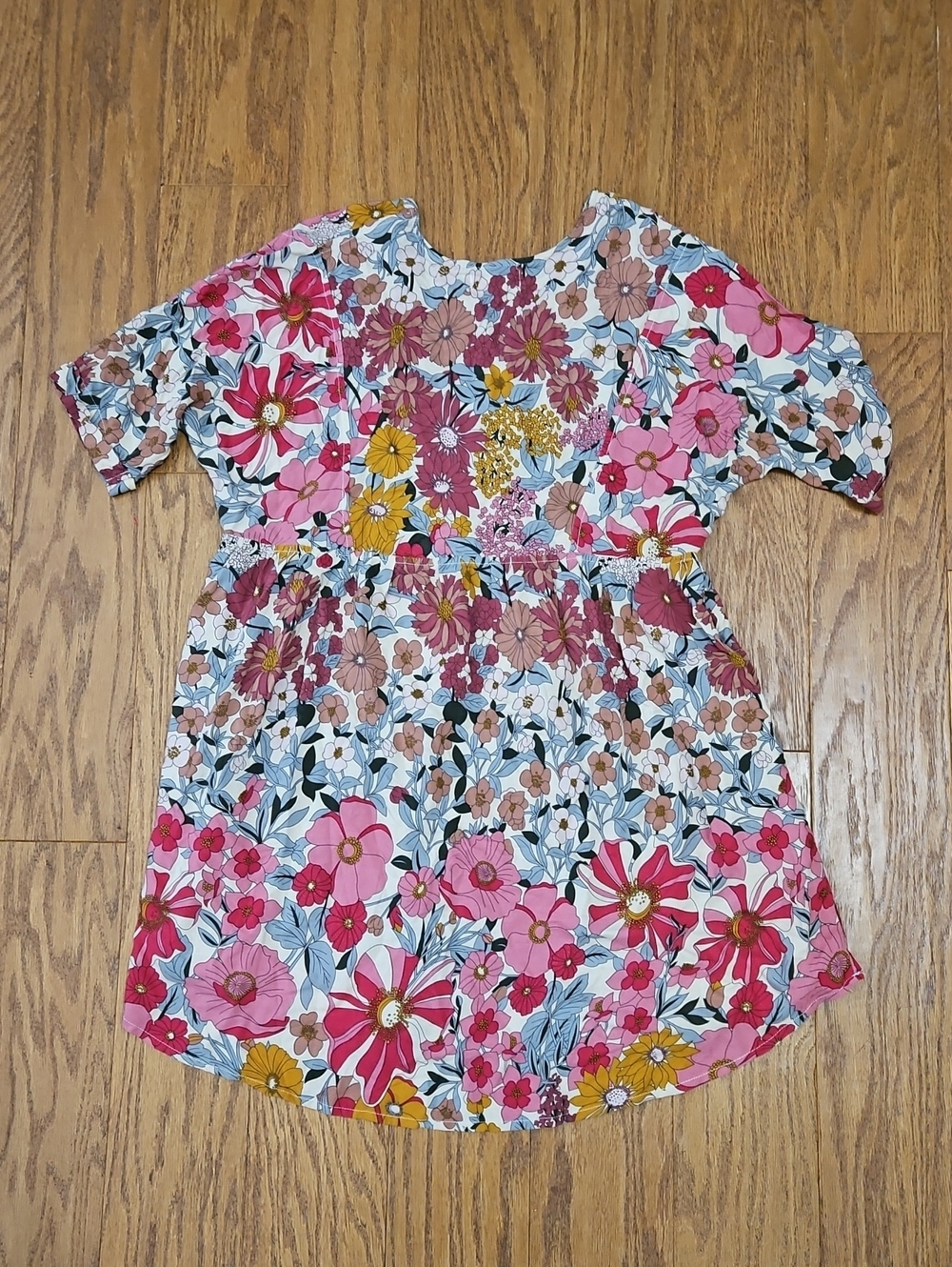 Natural Life Stella V-Neck Tunic Mini Dress Pink Floral Boho Swing Empire XS / S - Picture 4 of 6